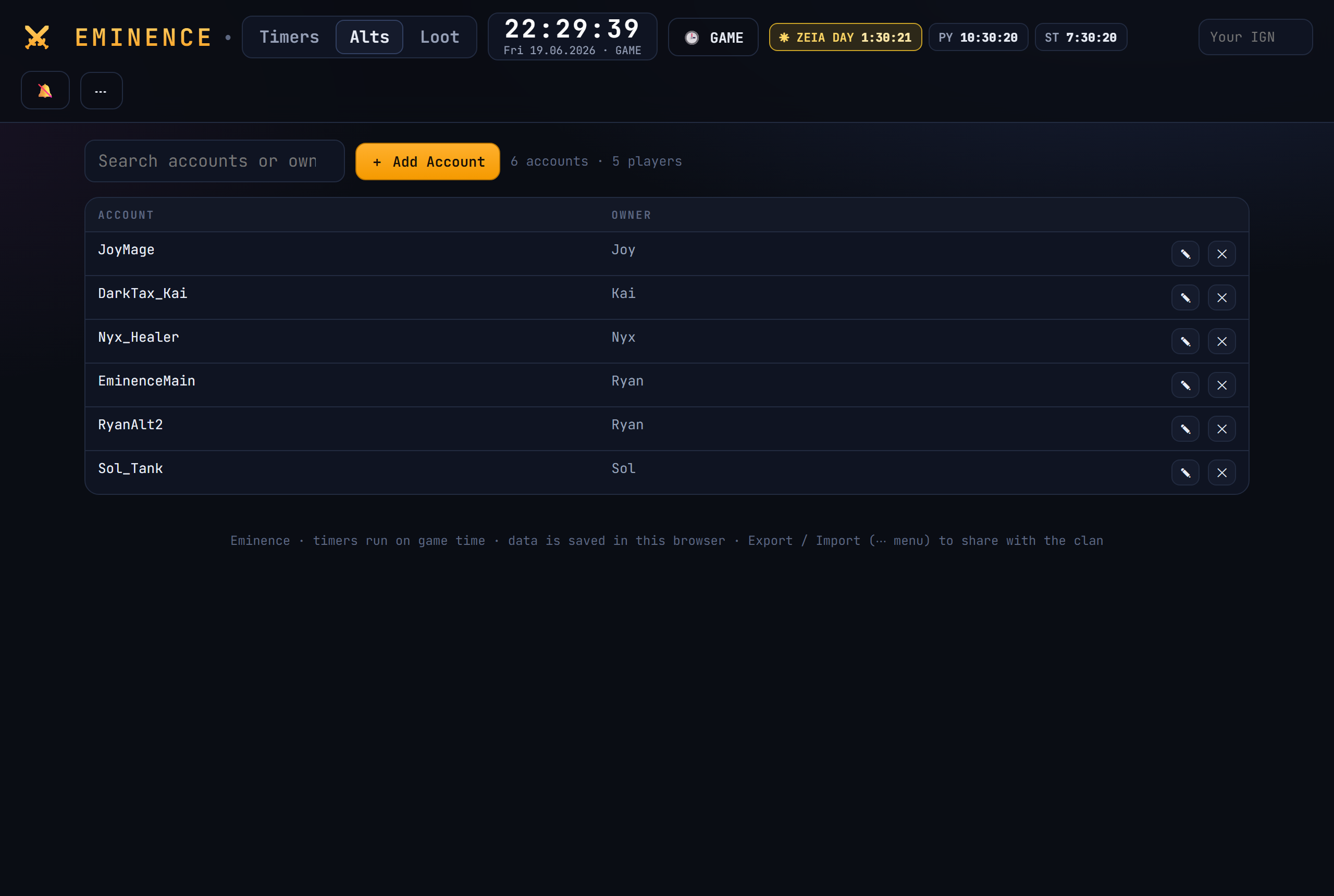 Boss Tracker — Clan alt-account tracker